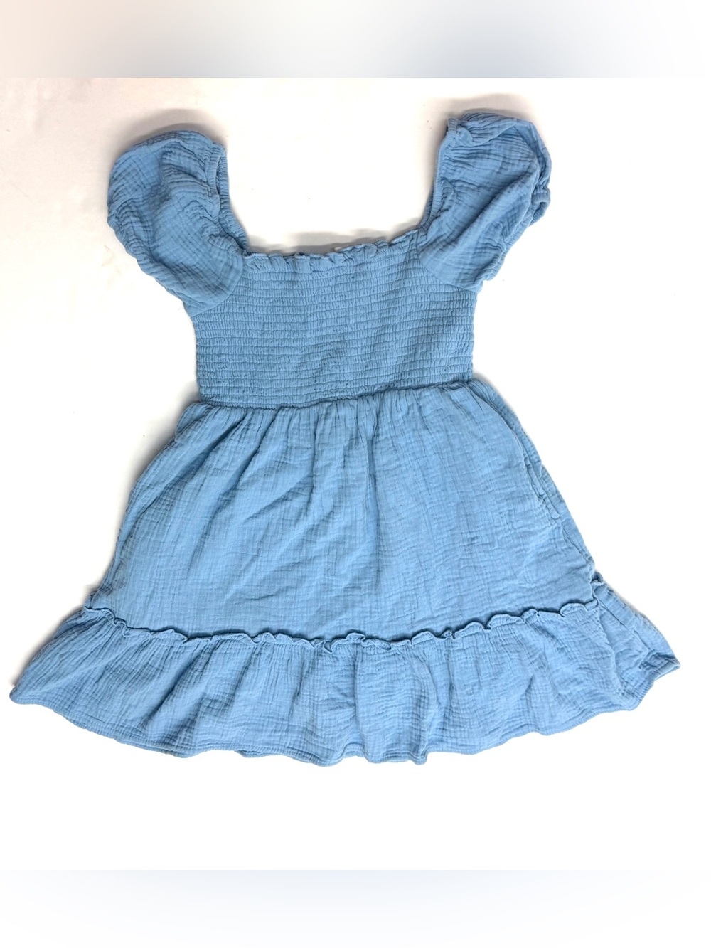 Hello Franki Light Blue Puff Sleeve Smocked Girls' Summer Dress